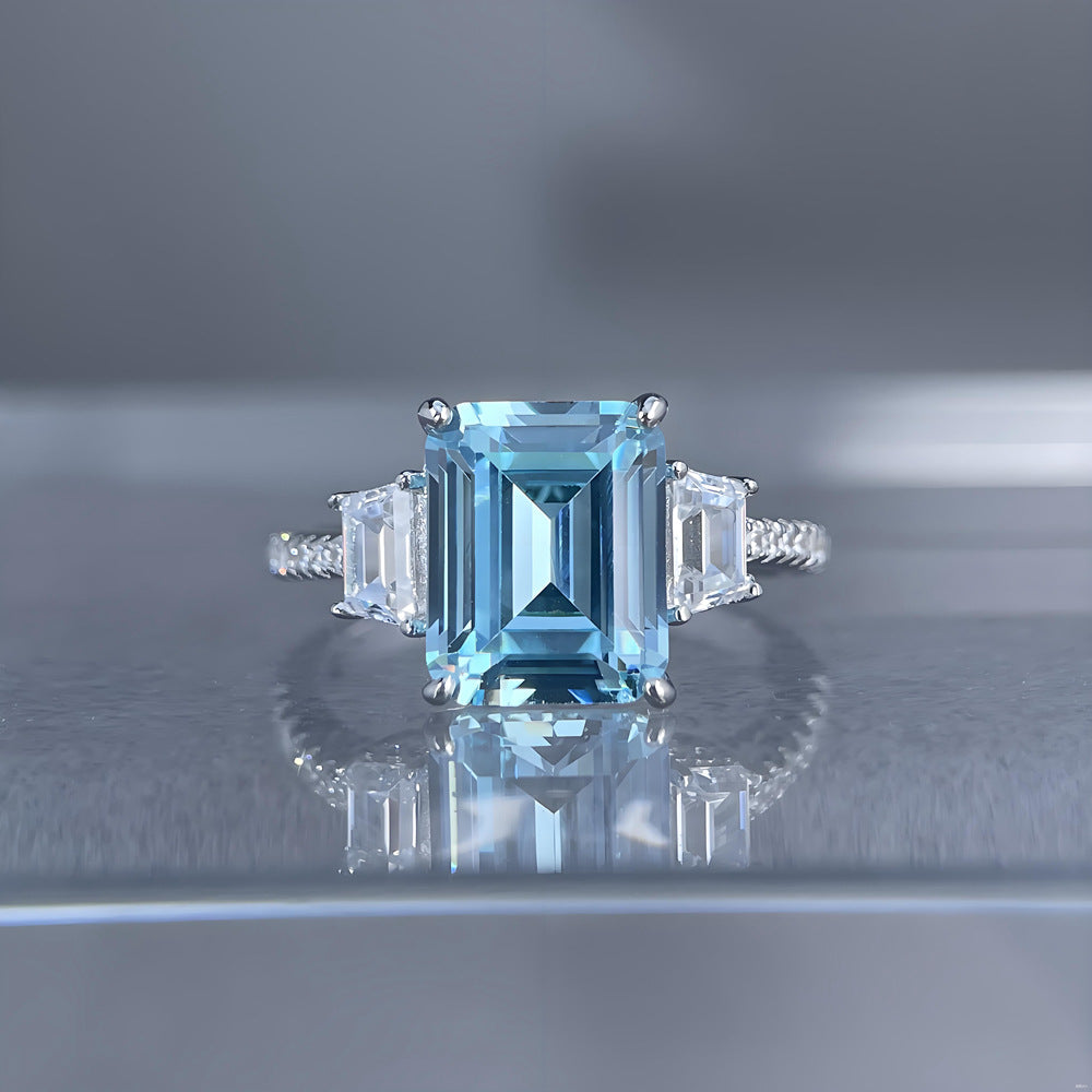 S925 Silberring mit rechteckigem Aquamarin – Bild 3 | LuxeStyle