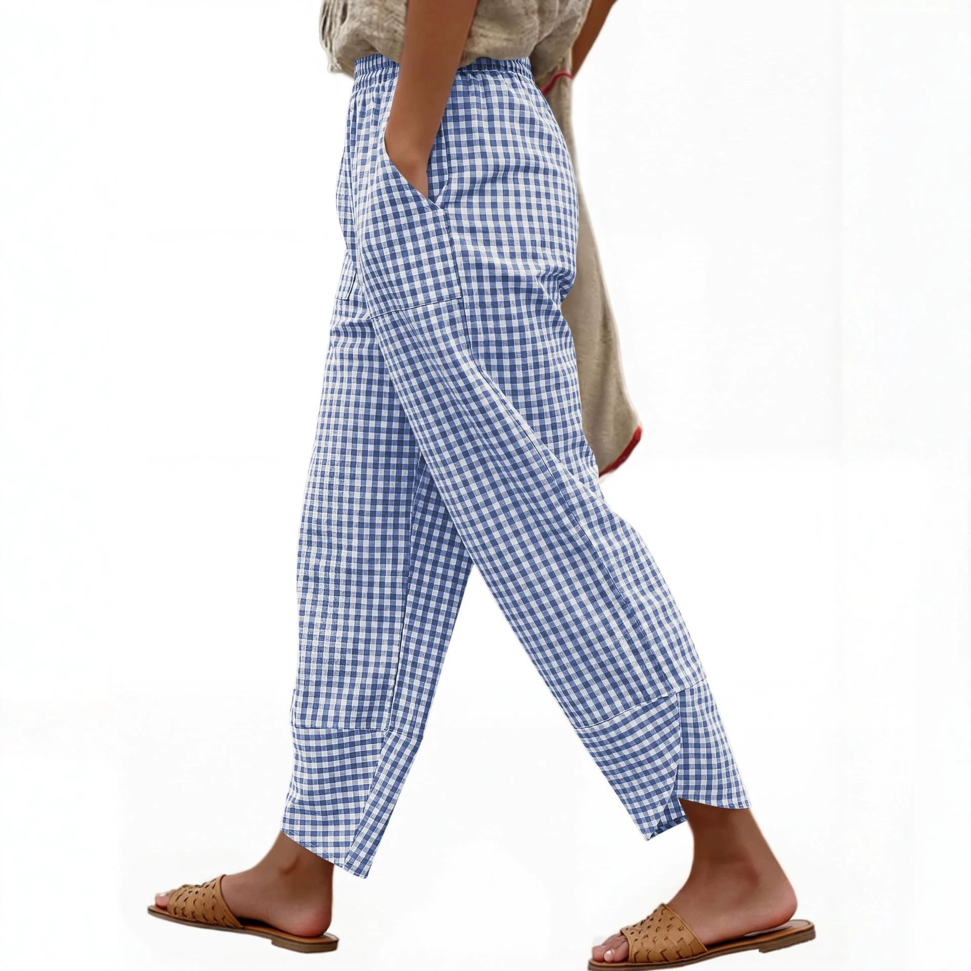 Karierte High-Waist Hose für Damen