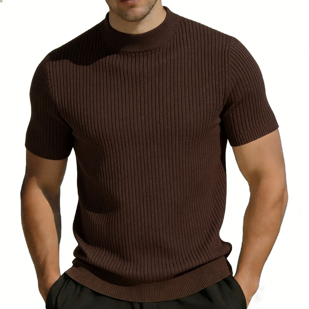 Kurzarm Strick-T-Shirt für Herren mit Mock Neck