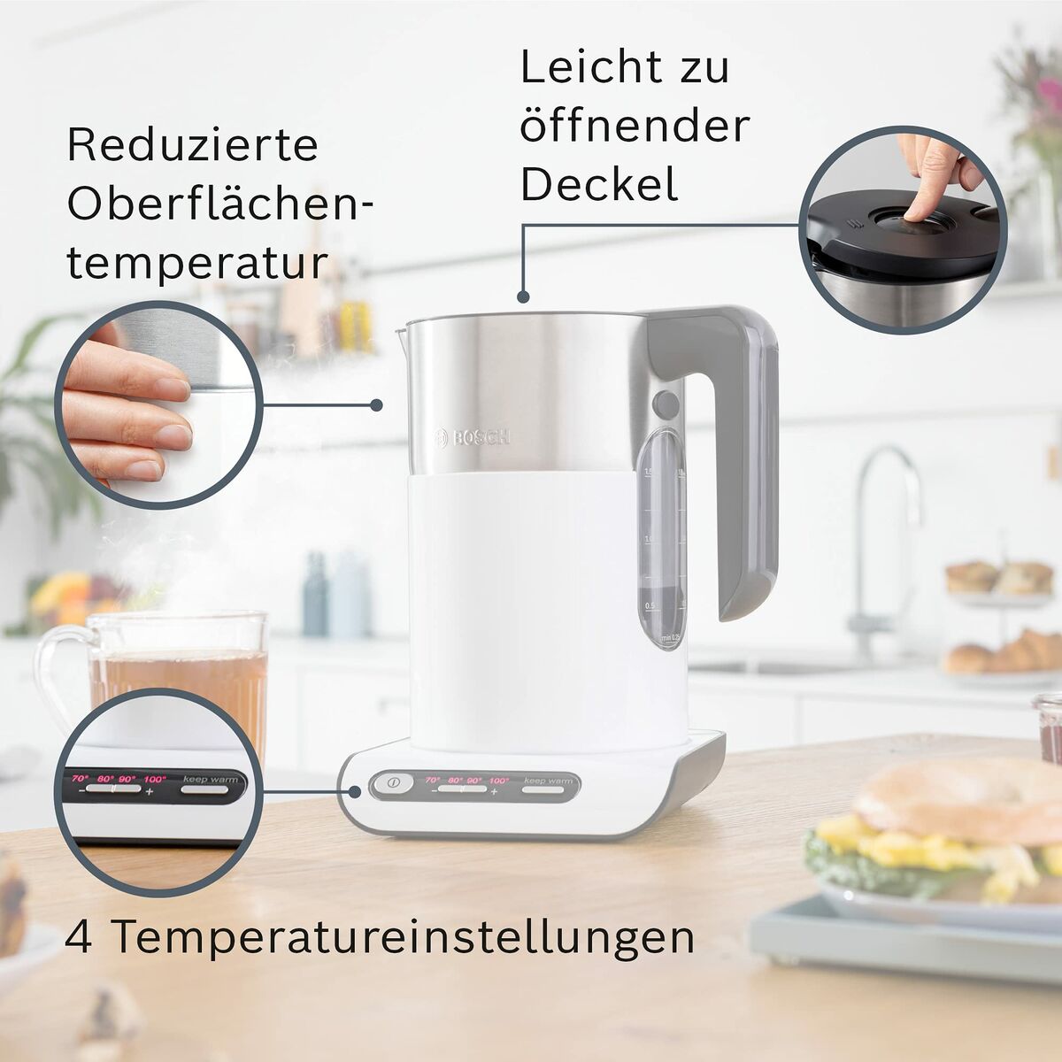 Wasserkocher BOSCH TWK8611P 2400 W Weiß Grau Anthrazit plástico,acero