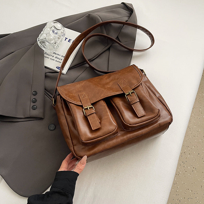 Vintage-Schultertasche aus PU-Leder mit grosser Kapazität, Damen – LuxeStyle