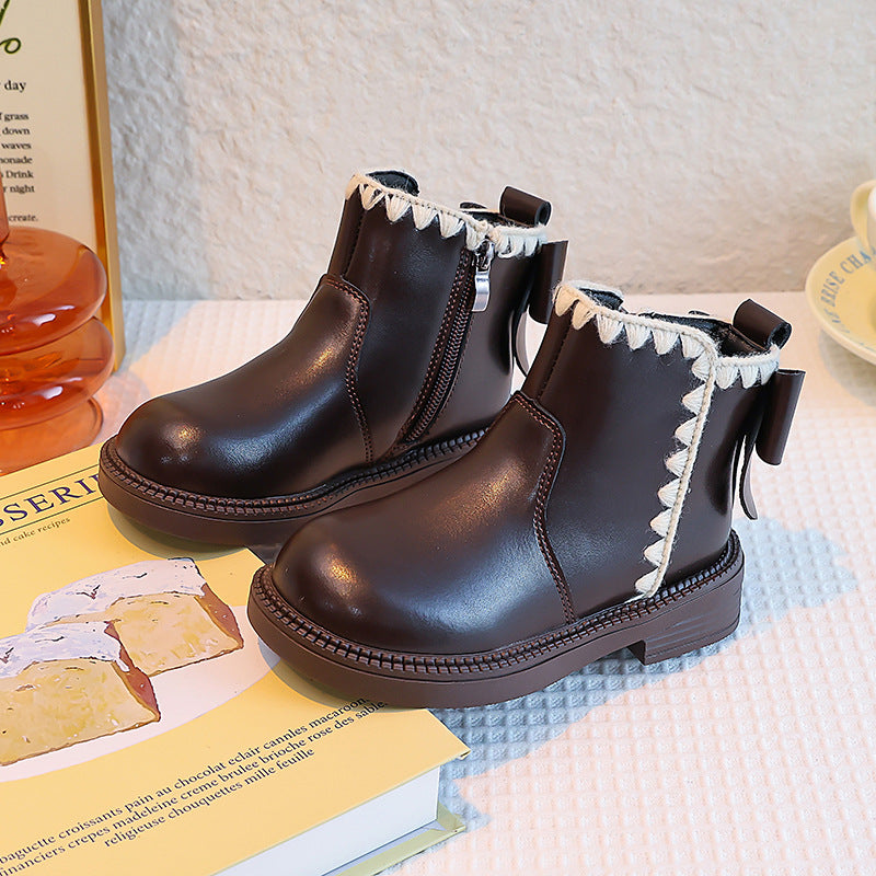 Mädchen-Lederstiefel mit Samtfutter