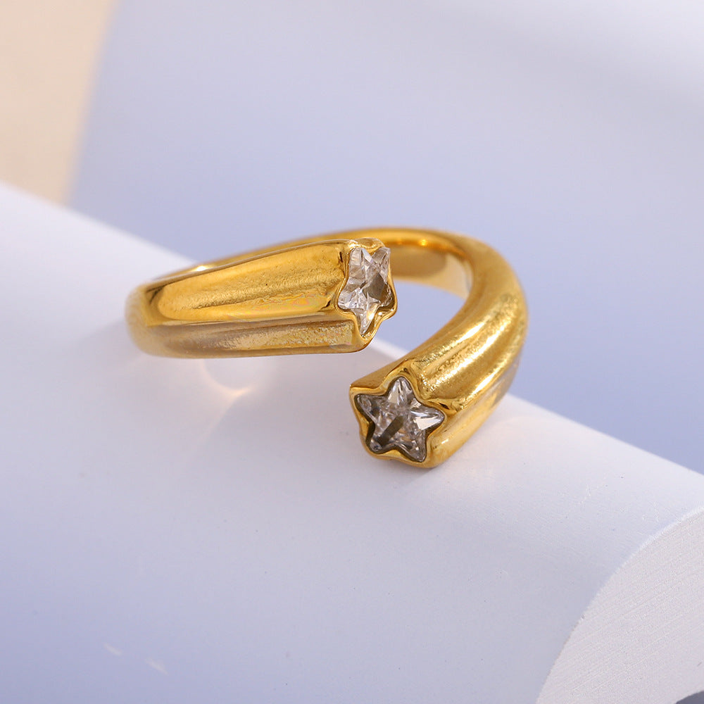 Stern-Ring mit 18K Vergoldung & Zirkonia