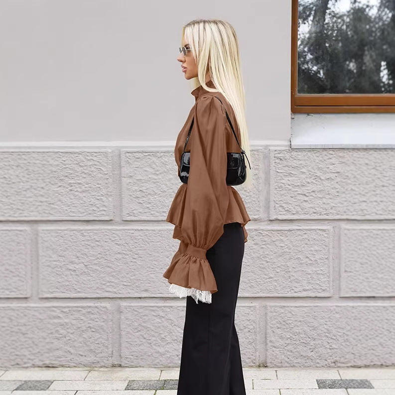 Elegantes Langarm-Top mit Taillengürtel – Ansicht 4