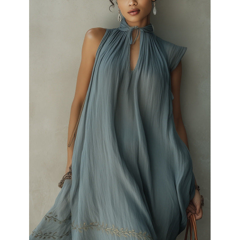 Ärmelloses Midikleid mit Spitze und Bindeband