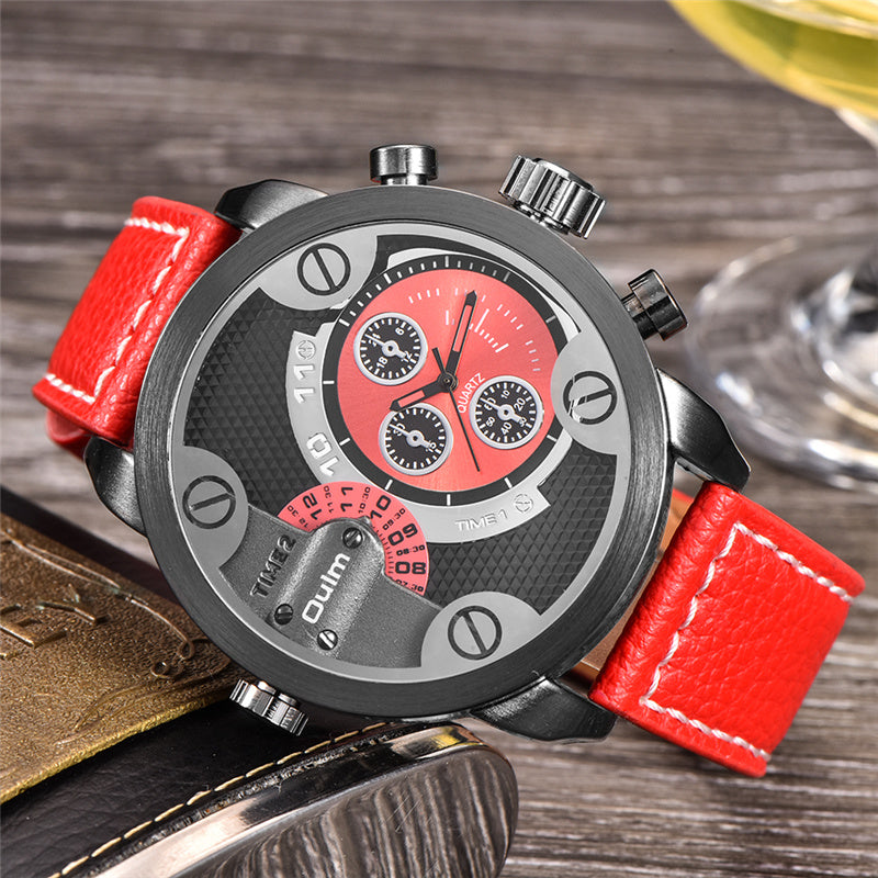 Grosse Quarzuhr mit Lederarmband | LuxeStyle