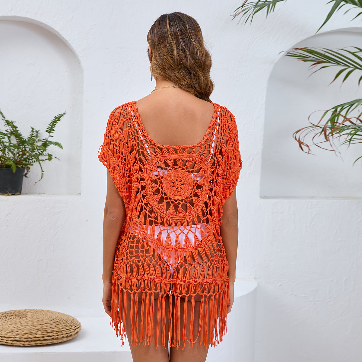 Gehäkeltes Bikini Cover-Up mit Quasten