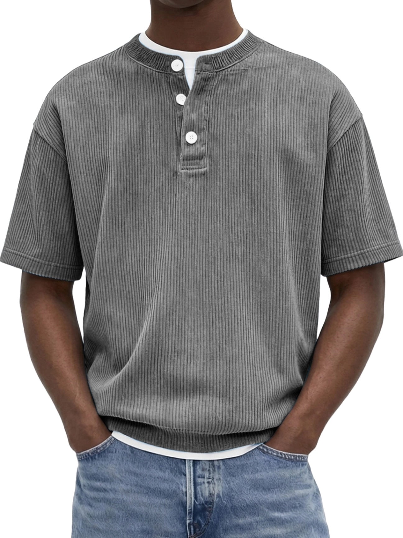 Herren-Strickshirt «Riviera» – Cord-Kurzarm