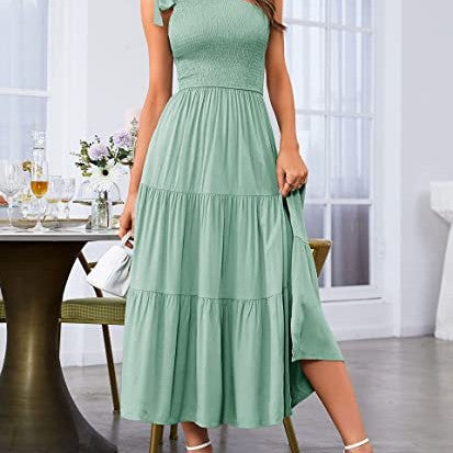 One-Shoulder Plissee-Kleid mit Schlitz