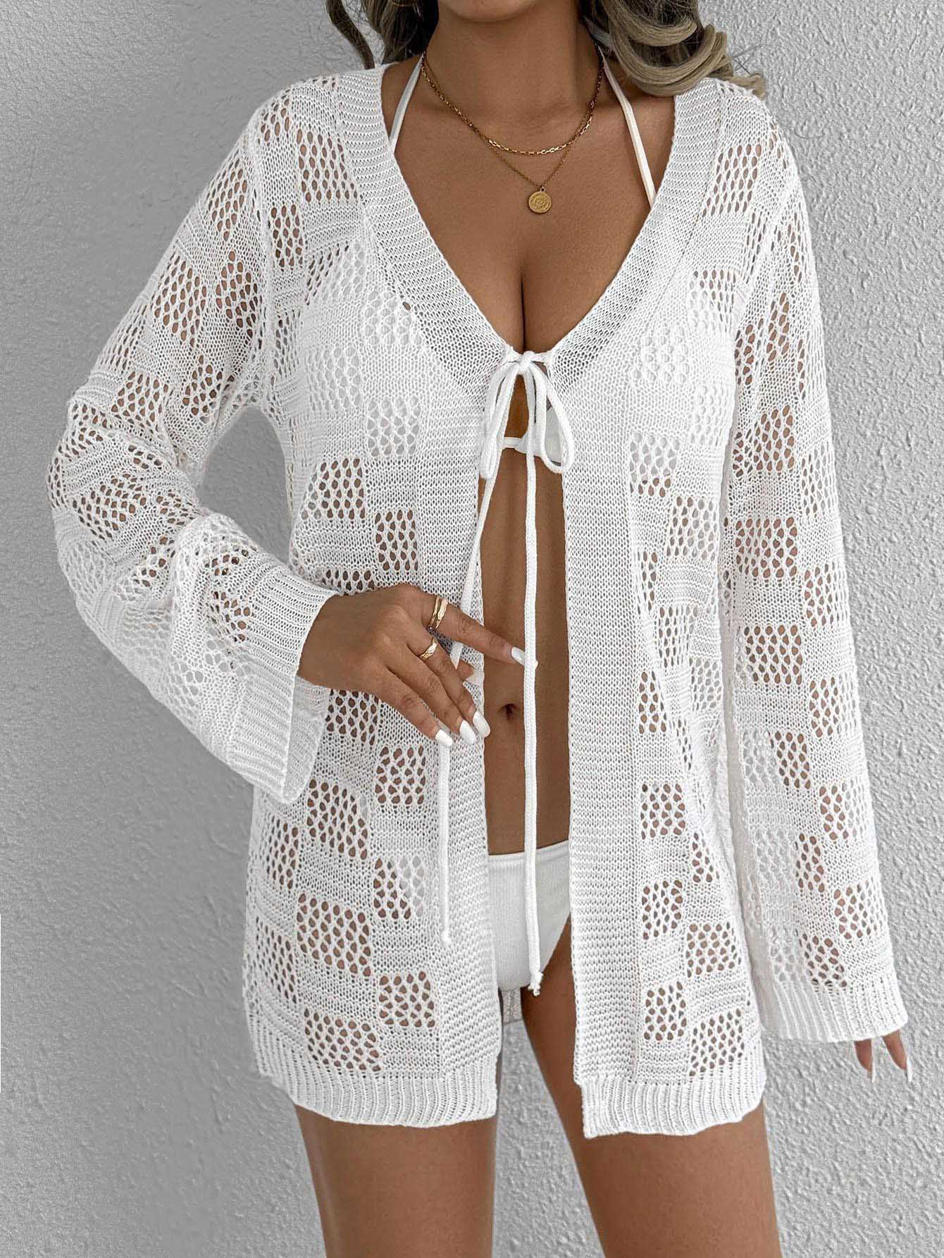 Strick-Cardigan mit Lochmuster – Ansicht 7