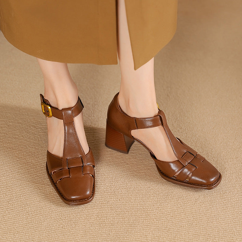 Echtleder Sandalen mit Chunky-Absatz