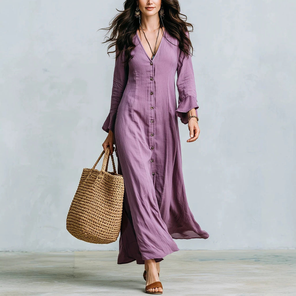 Französisches V-Neck A-Linien Kleid