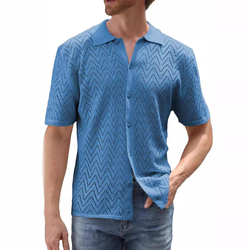 Herren Kurzarmhemd mit Lochmuster – Bild 6 | LuxeStyle