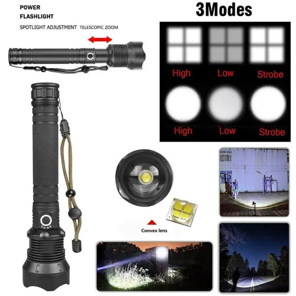 Taktische LED-Taschenlampe XHP90, wiederaufladbar