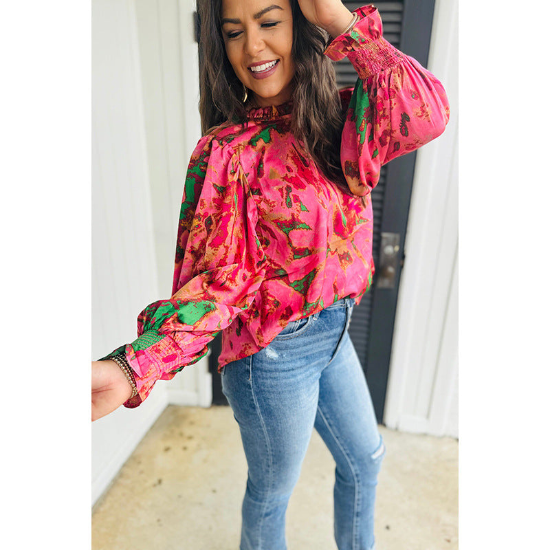 Chiffon-Bluse mit Stehkragen und langen Ärmeln – Bild 2 | LuxeStyle
