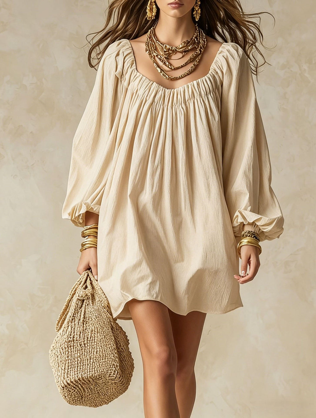 Lockeres Kleid mit Puffärmeln