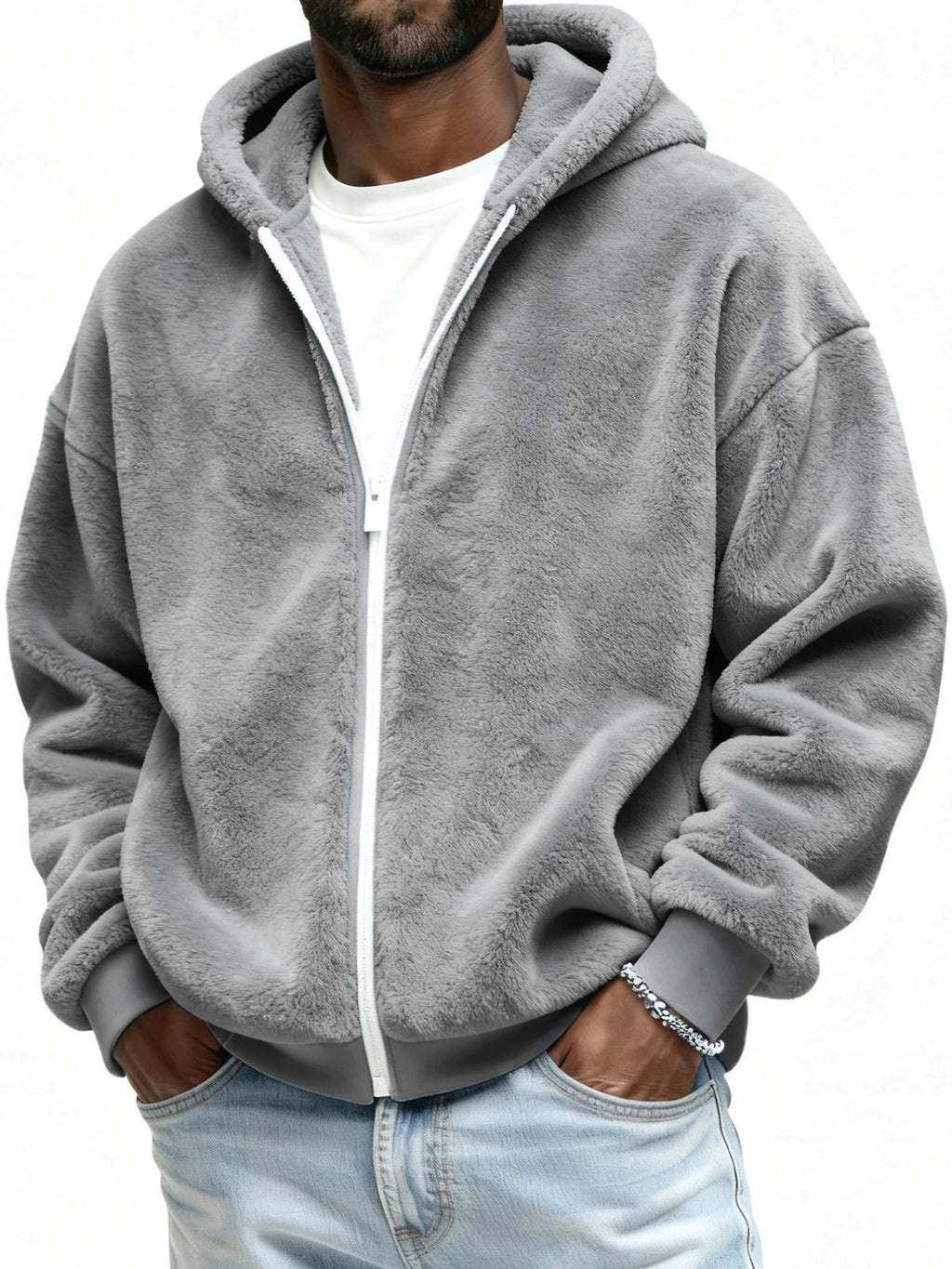 Doppelseitige Fleece-Jacke mit Kapuze