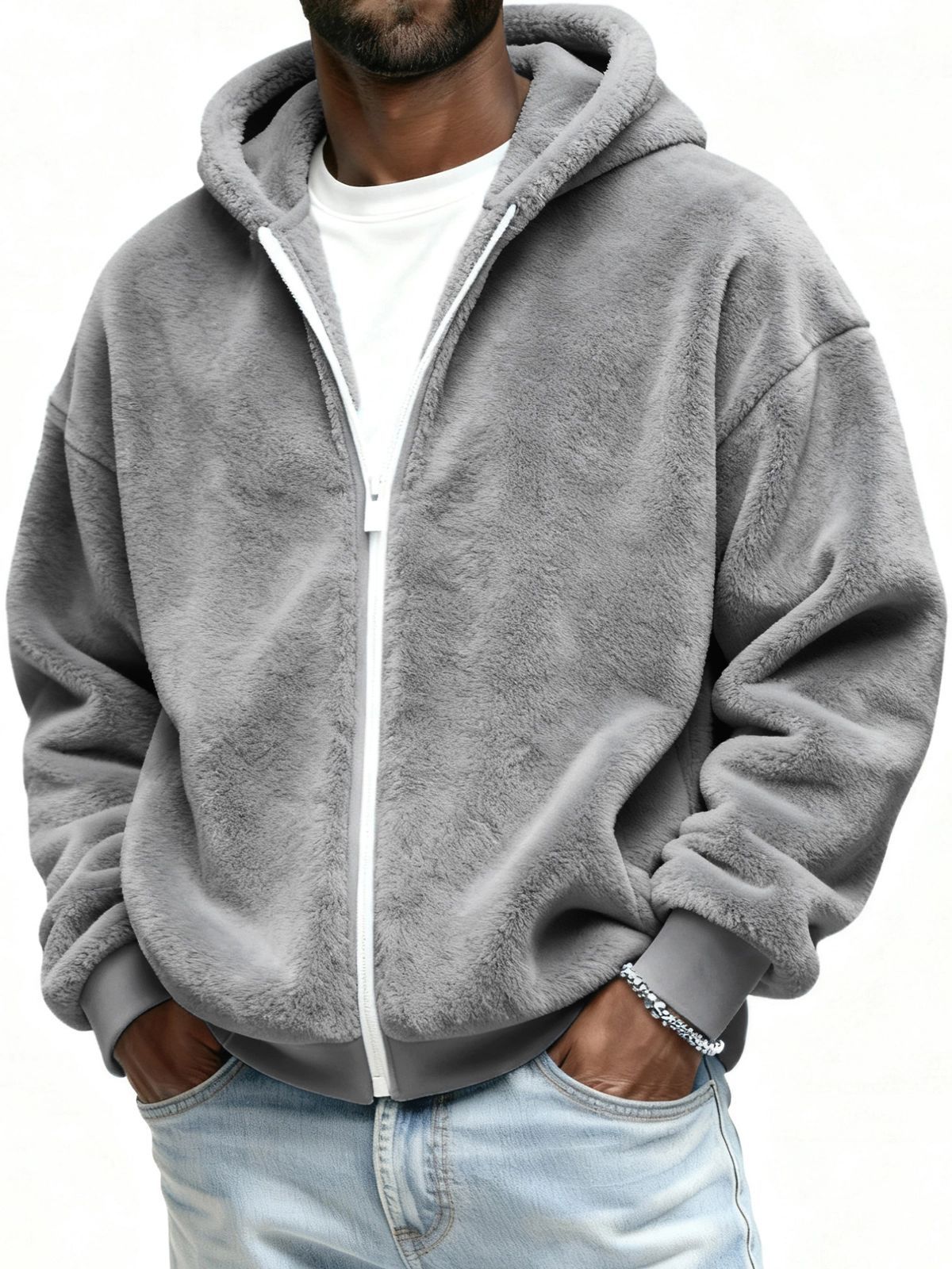 Doppelseitige Fleece-Jacke mit Kapuze