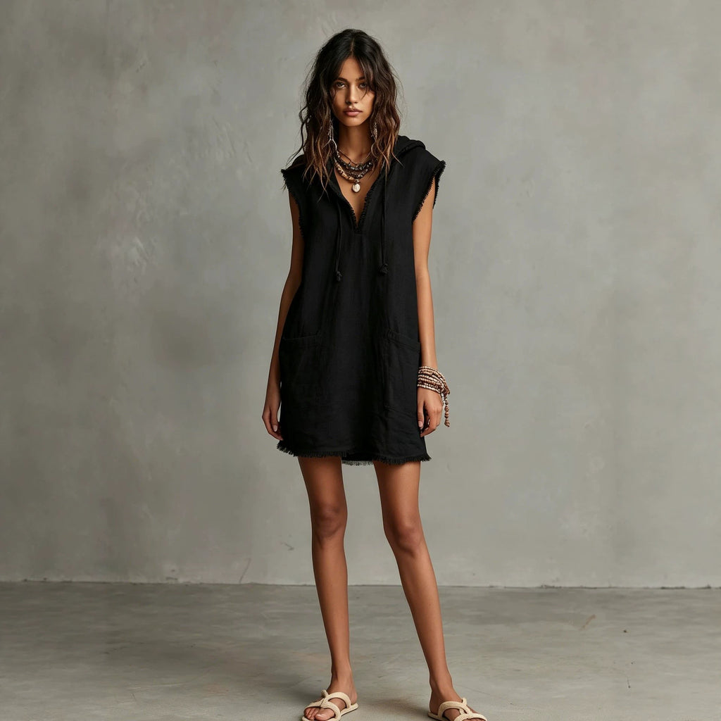 Kapuzenkleid mit V-Ausschnitt – Bild 12 | LuxeStyle