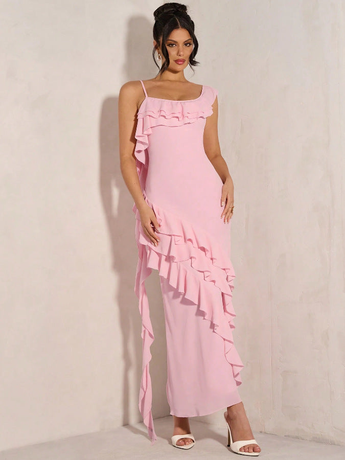 Figurbetontes Flounce-Trägerkleid