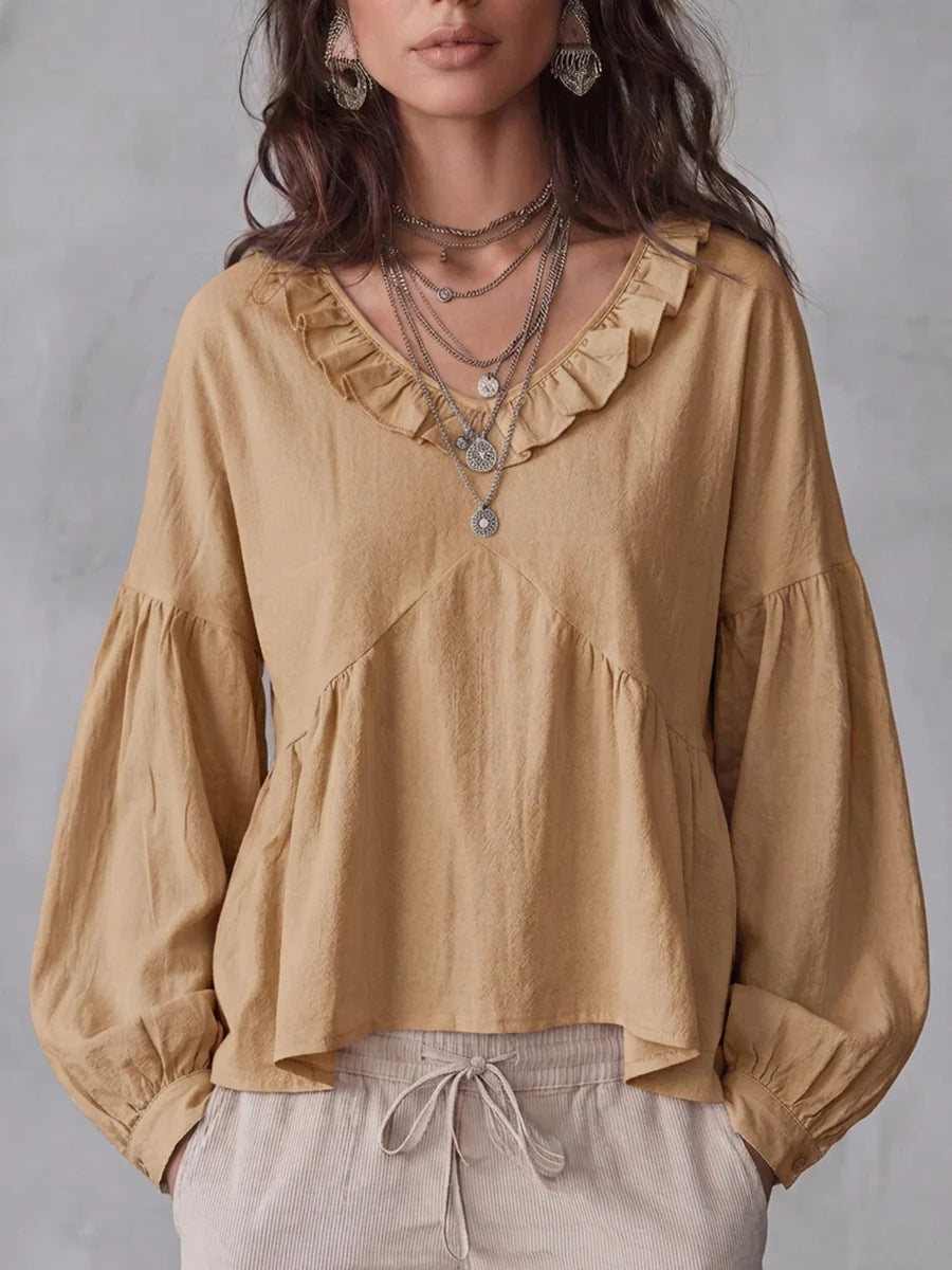 Vintage Bluse mit V-Ausschnitt & Spitze