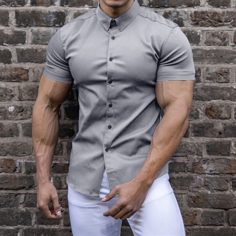 Stretch Shirt mit Kurzärmel und Kragen – Bild 8 | LuxeStyle