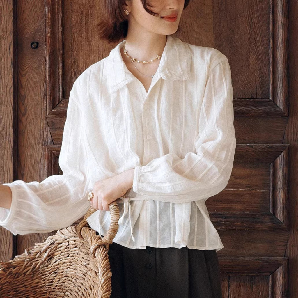Gestreiftes Jacquard-Shirt mit Taillenbetonung