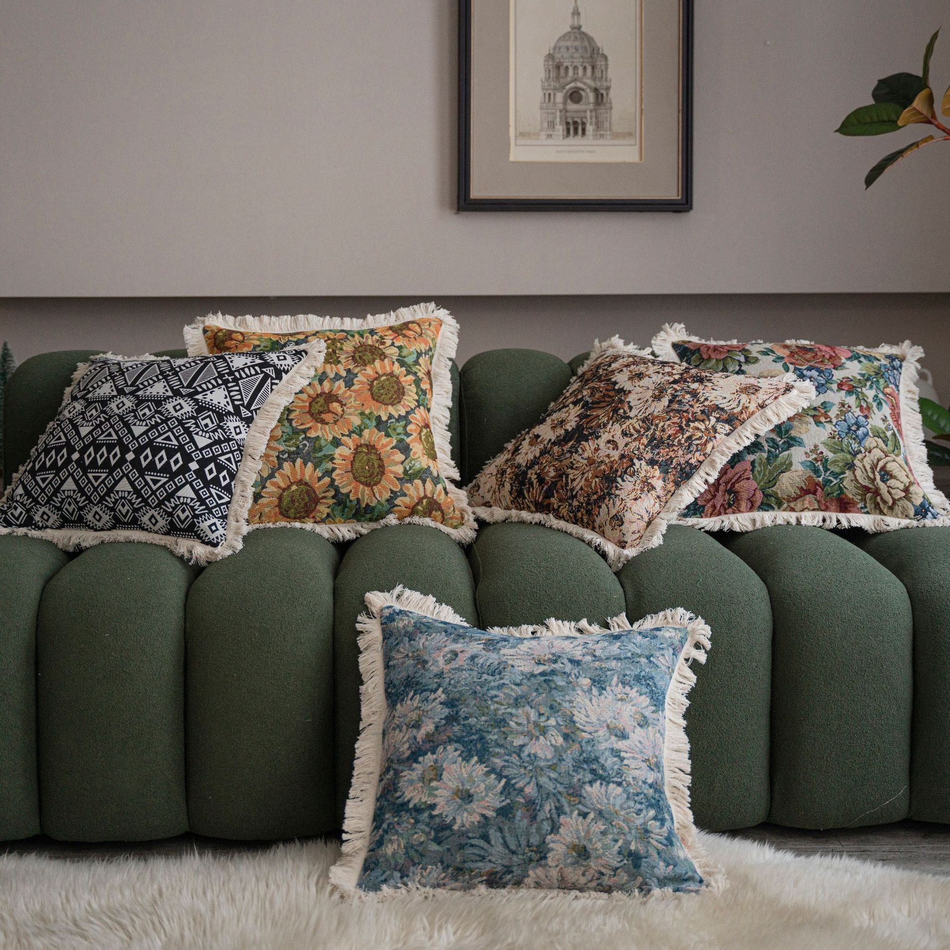Jacquard Kissenbezug mit Pflanzenmuster