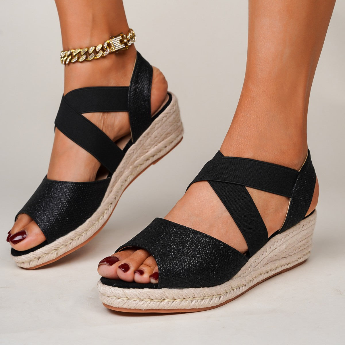Pailletten Peep-Toe Espadrille Sandalen