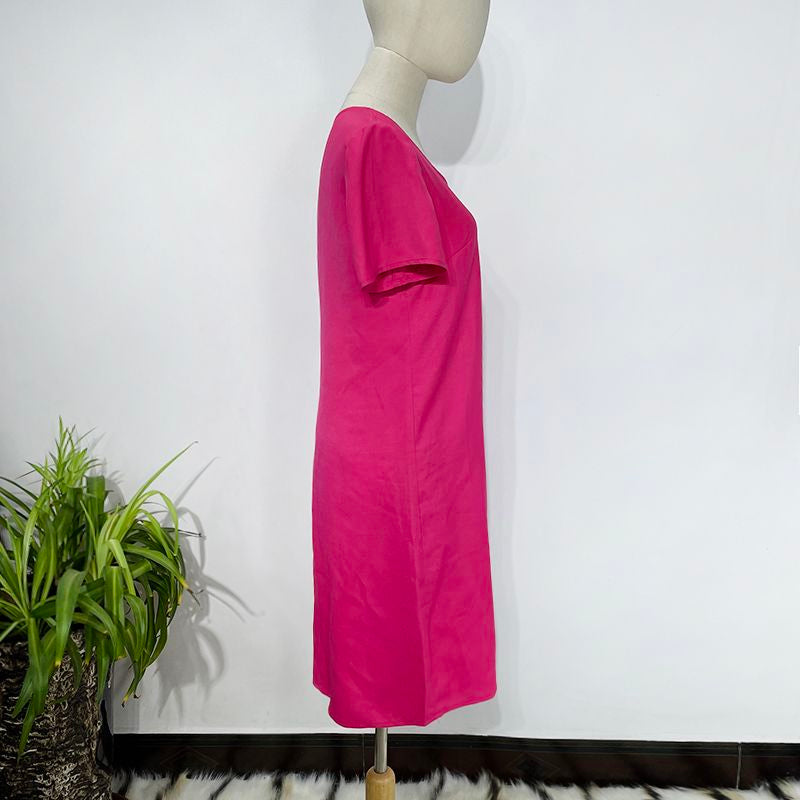 Rosarotes V-Ausschnitt Kurzarmkleid – Bild 3 | LuxeStyle