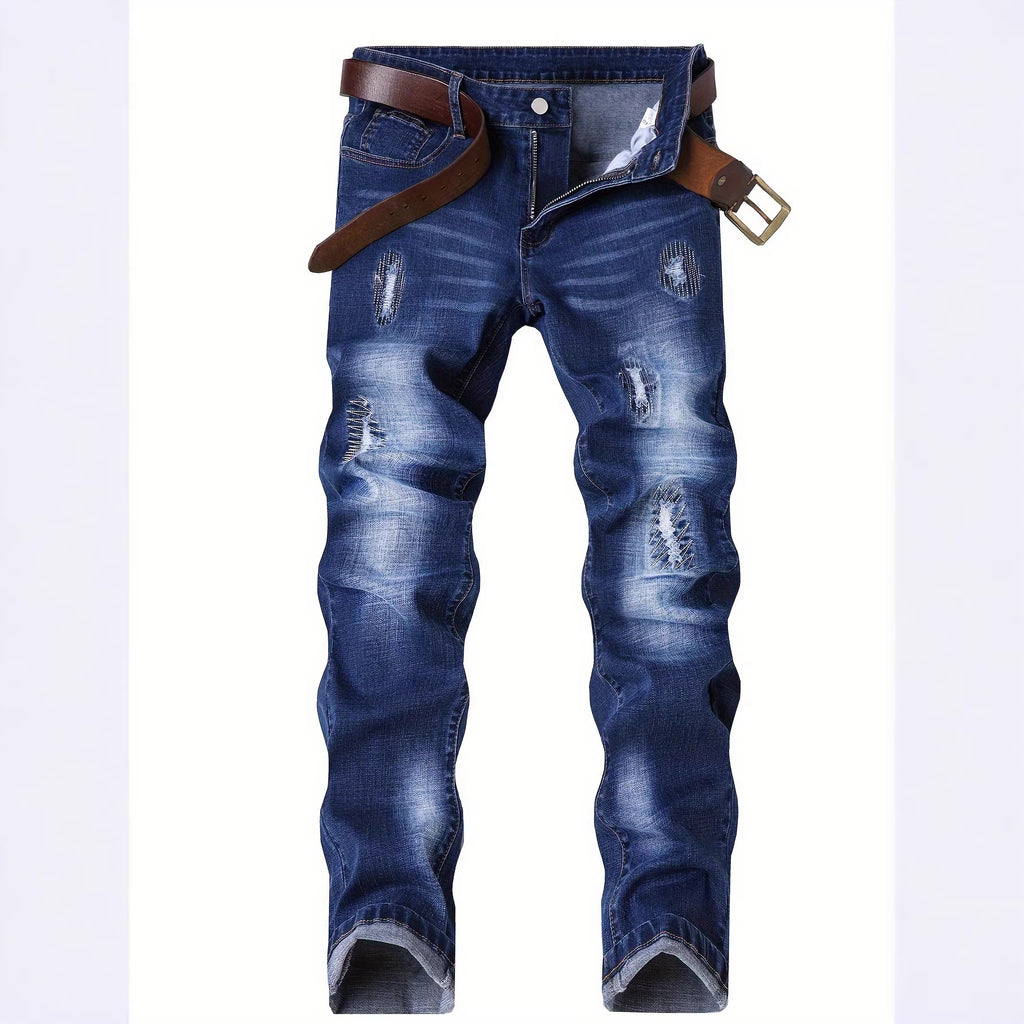 Stretch-Denim Jeans mit Rissen und Stickerei