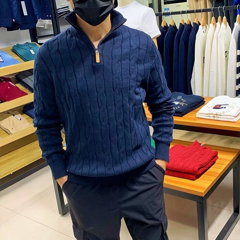 Herren Strickpullover mit Halbreissverschluss