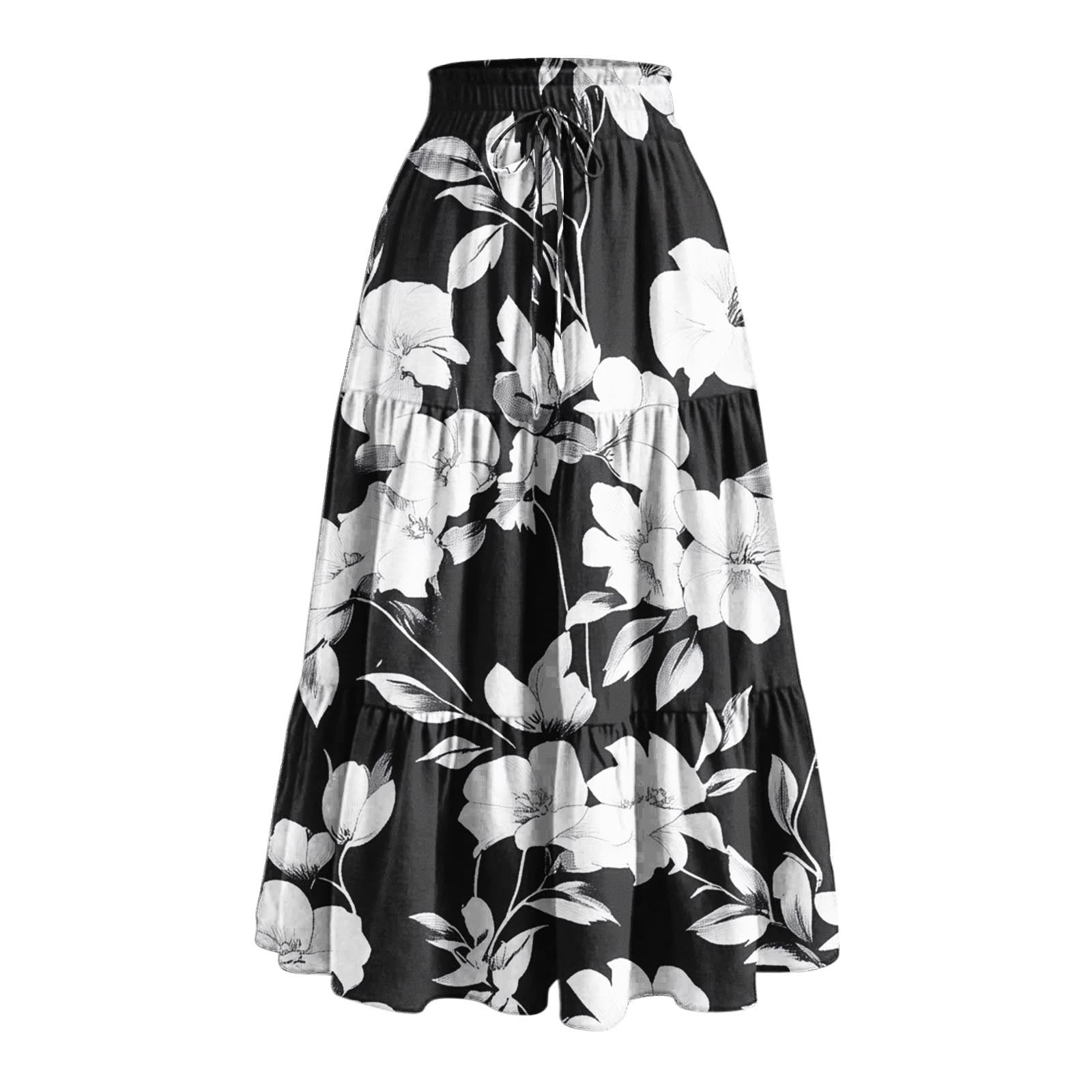 Eleganter Maxirock mit Print und Kordelzug – Ansicht 3
