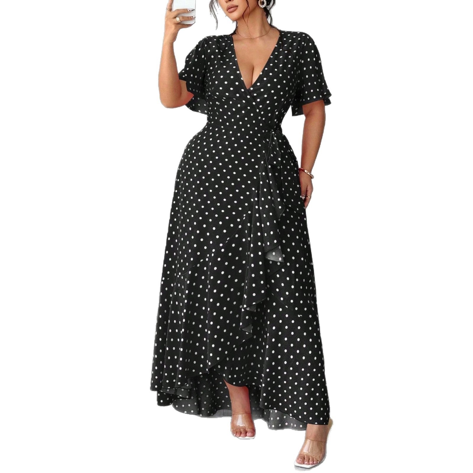 Midi-Kleid mit V-Ausschnitt und Blumenmuster