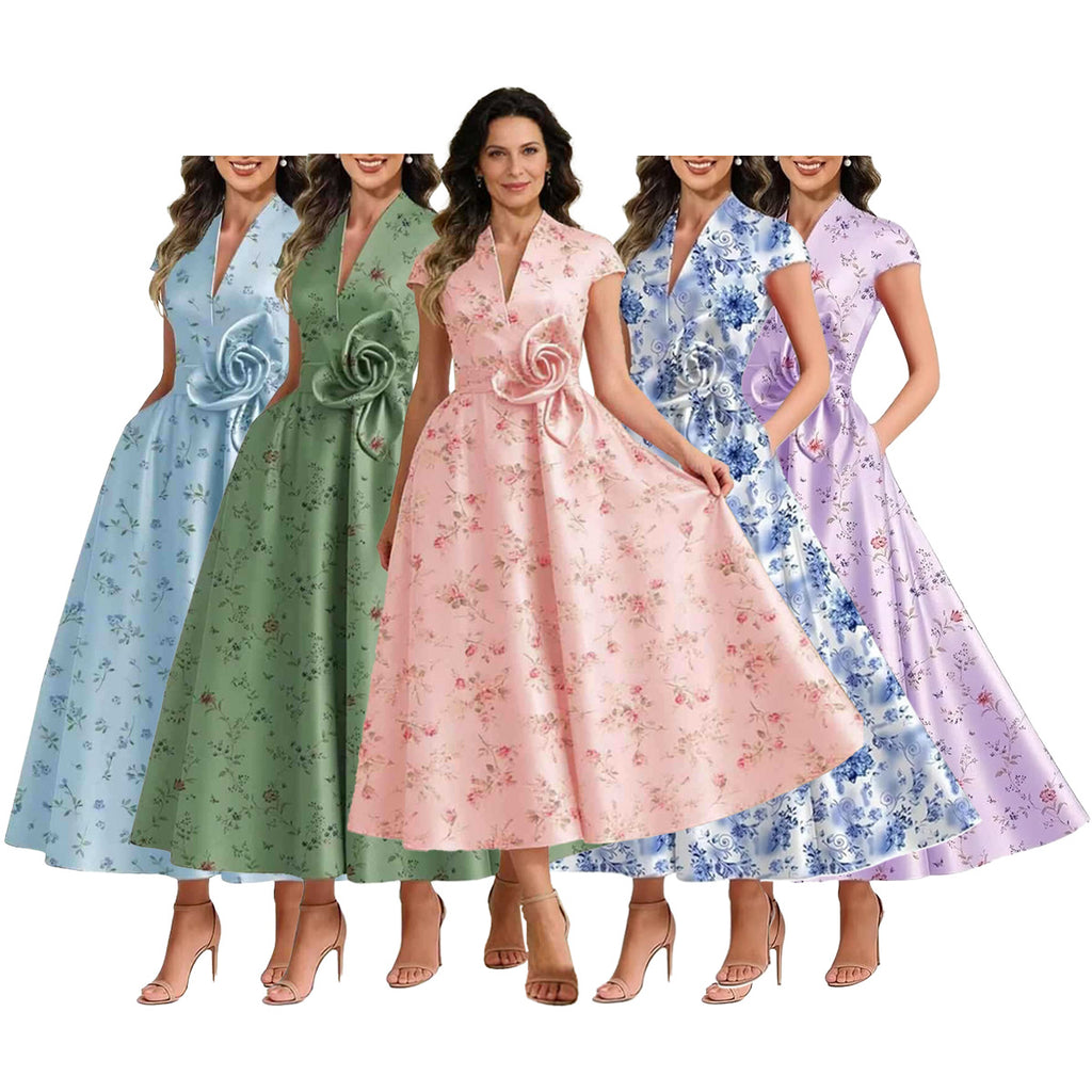 3D Blumen Damen-Satin-Kleid