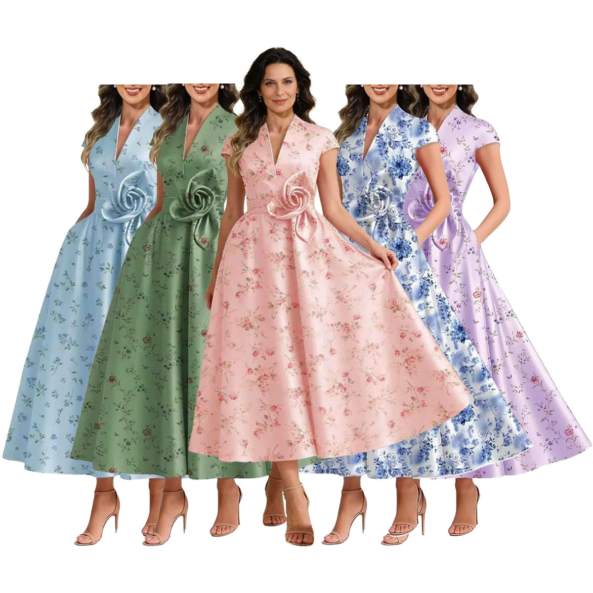 3D Blumen Damen-Satin-Kleid