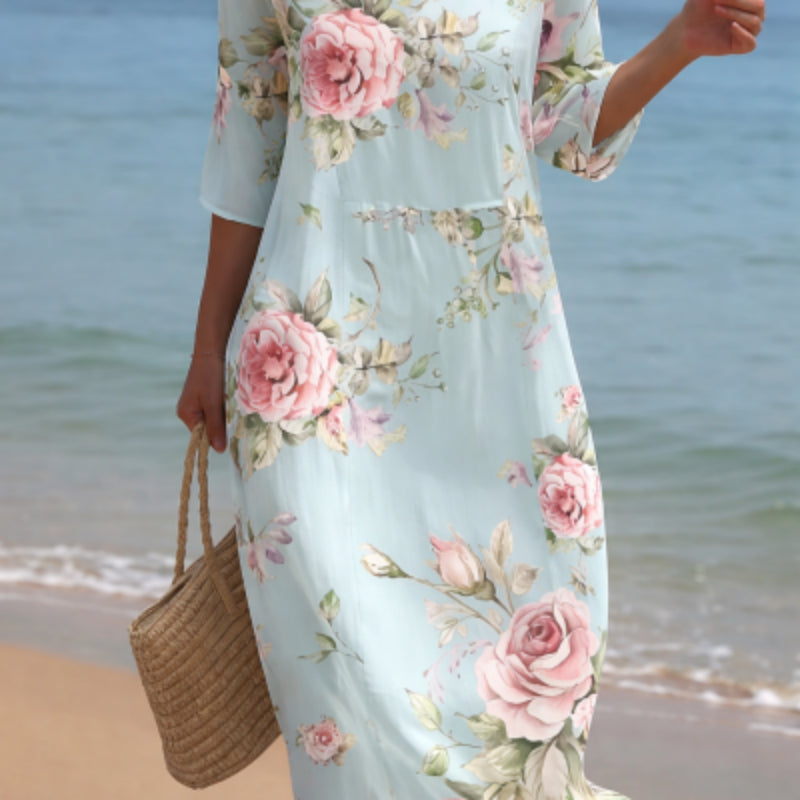 Damen Kleid mit Rundhals und Print | LuxeStyle