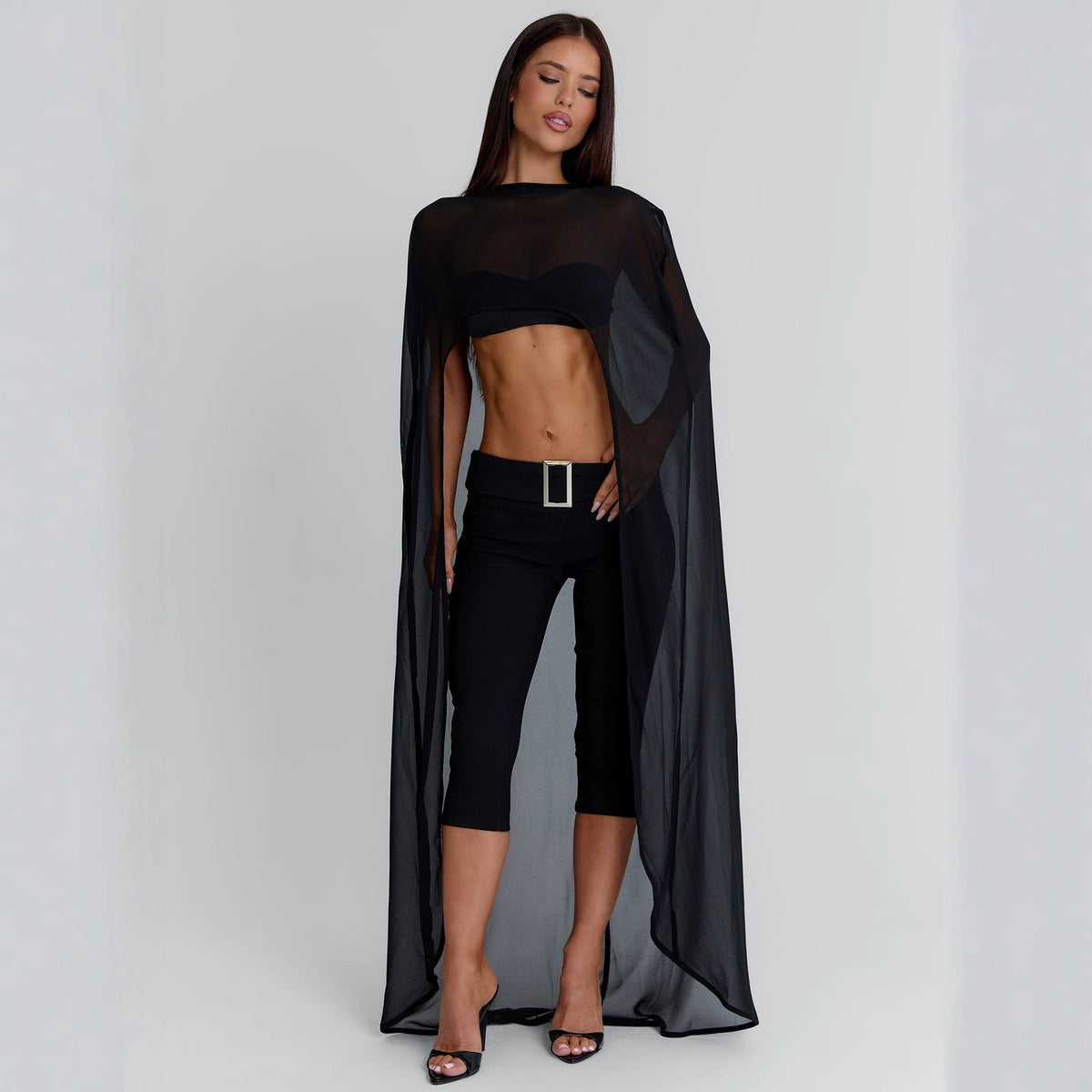 Mesh Maxi Cape mit Fledermausärmeln – Bild 4 | LuxeStyle