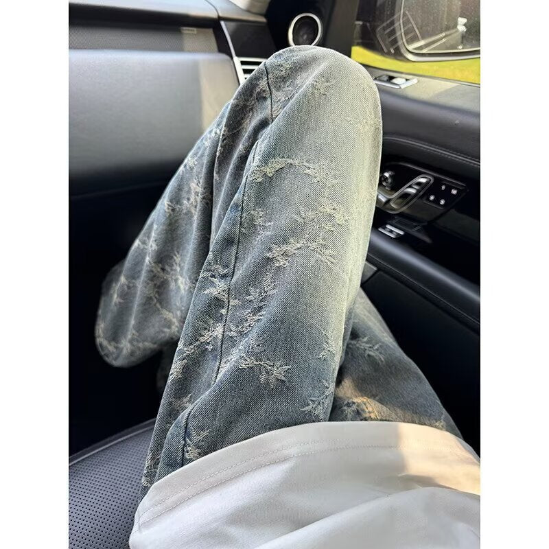 Retro Jacquard Denim Jeans für Herren