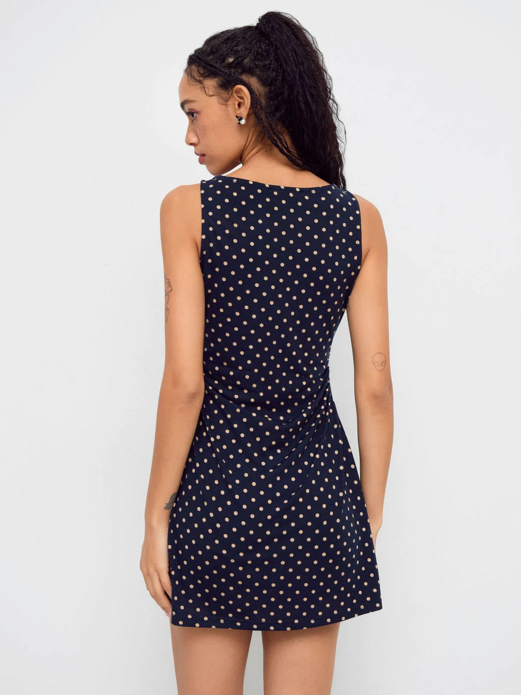 Vintage Polka-Dot Oberteil ohne Ärmel Slim Fit A-Linie Mini-Kleid