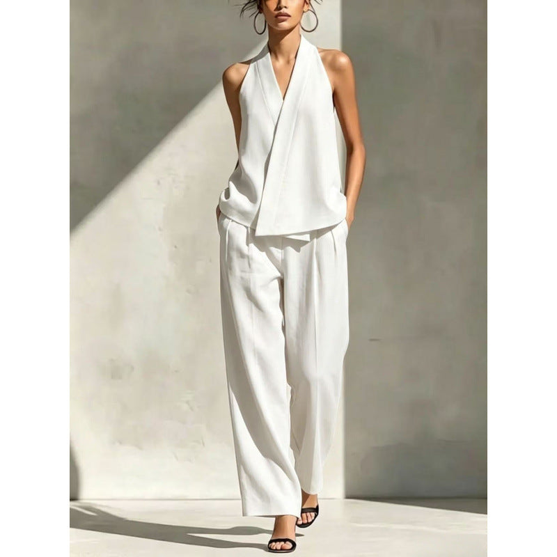 Halter V-Neck Blazer Top & High Waist Hose Set