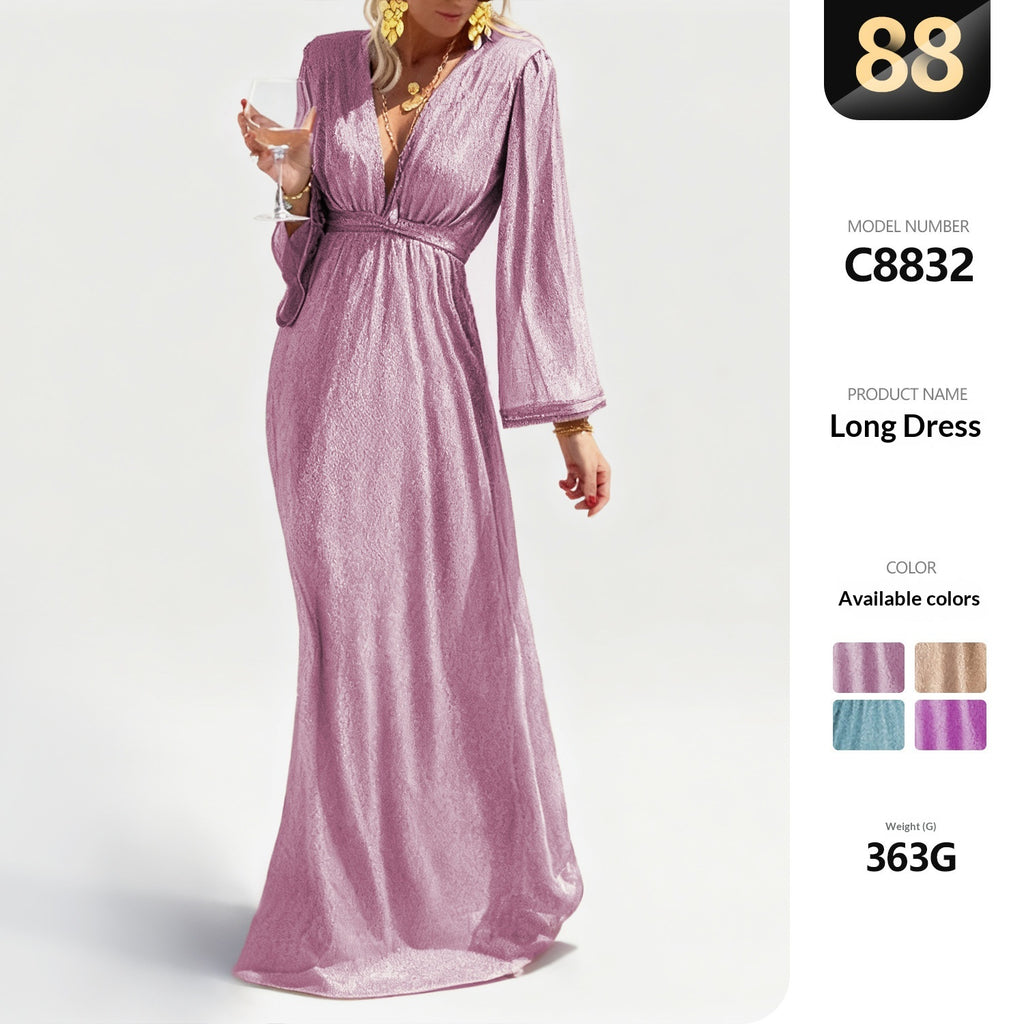 Langes Abendkleid mit V-Ausschnitt | LuxeStyle