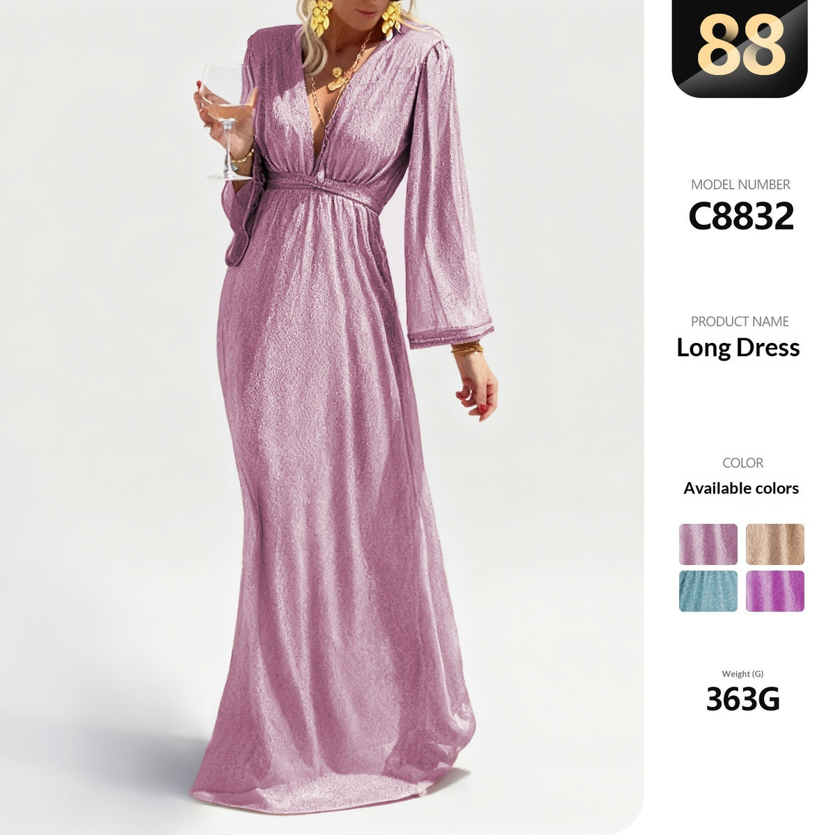 Langes Abendkleid mit V-Ausschnitt | LuxeStyle