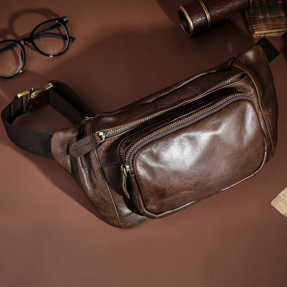 Retro-Brusttasche aus Rindsleder