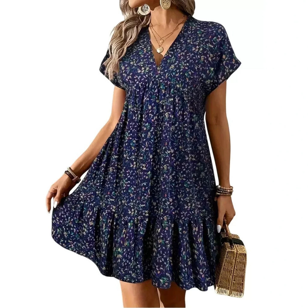 Geblümtes V-Ausschnitt Kleid