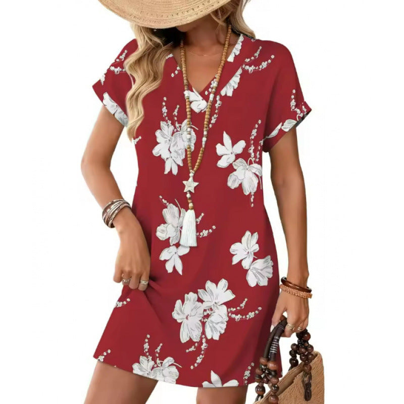 Bedrucktes V-Ausschnitt Kurzarmkleid im Street Style – Bild 7 | LuxeStyle