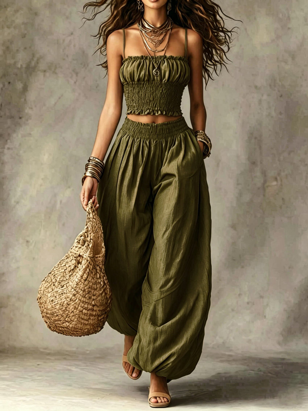Elegantes trägerloses Camisole & Laternenhosen-Set