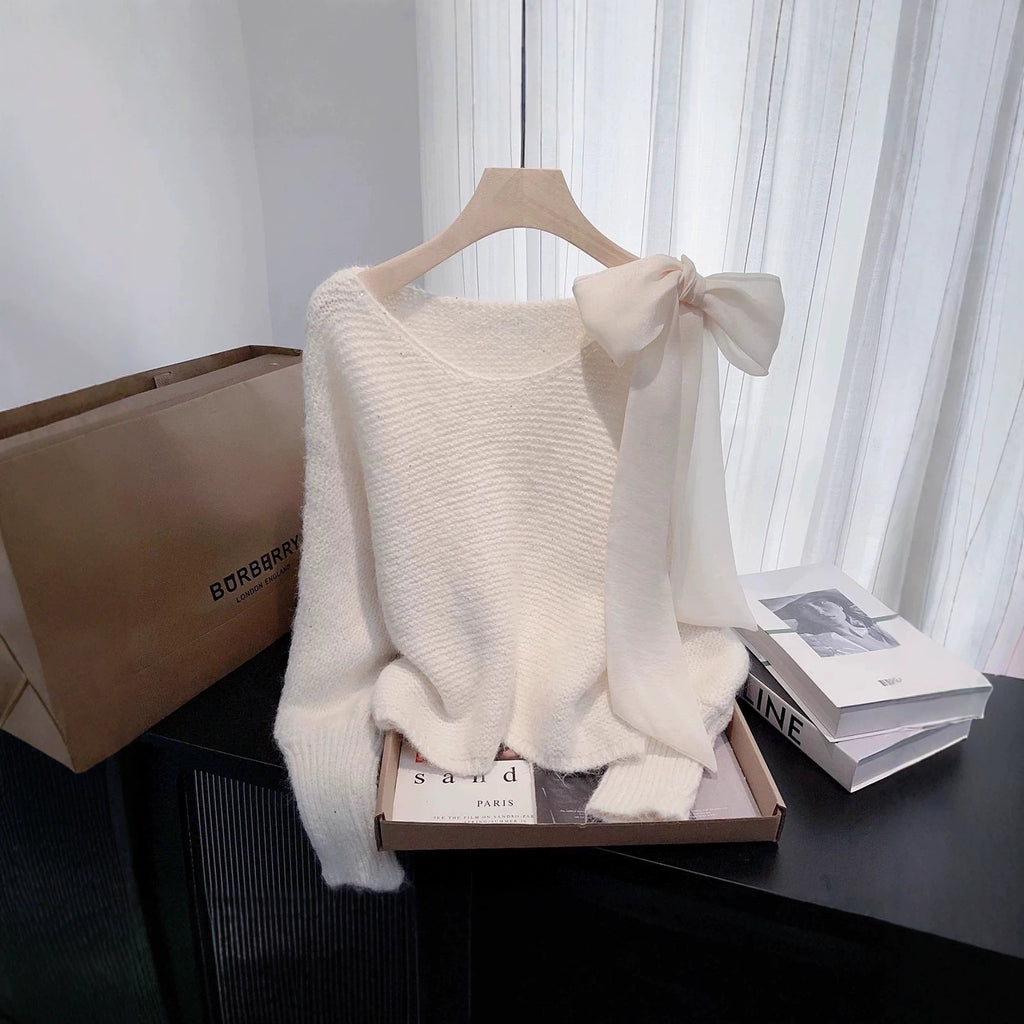 Büschelknopf-Pulli, lässiger Damenpullover in Beige, Lila, Grau & Rosa
