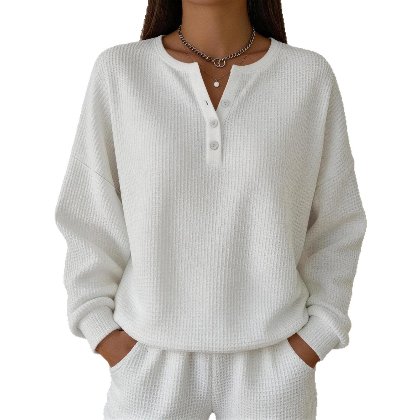 Einfarbiges Wellenspitzen-Pullover für Damen