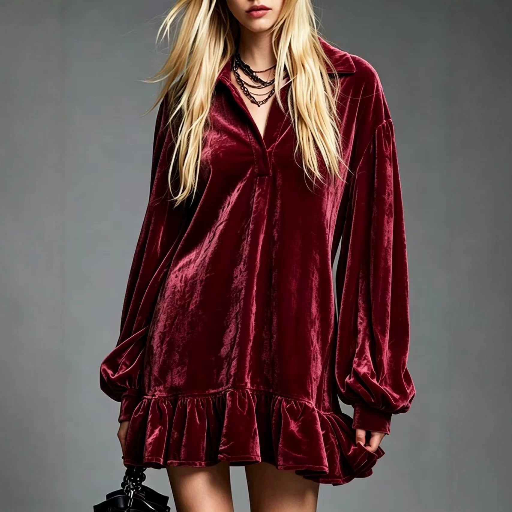 Samtkleid mit Rüschensaum